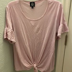 Pink and white stripe tie tee